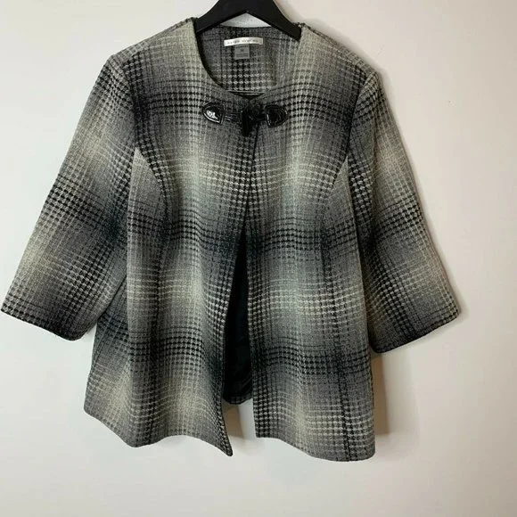 Peter Nygard Houndstooth Open Coat Wool Blend Tweed Plus Size 20 - Picture 2 of 8